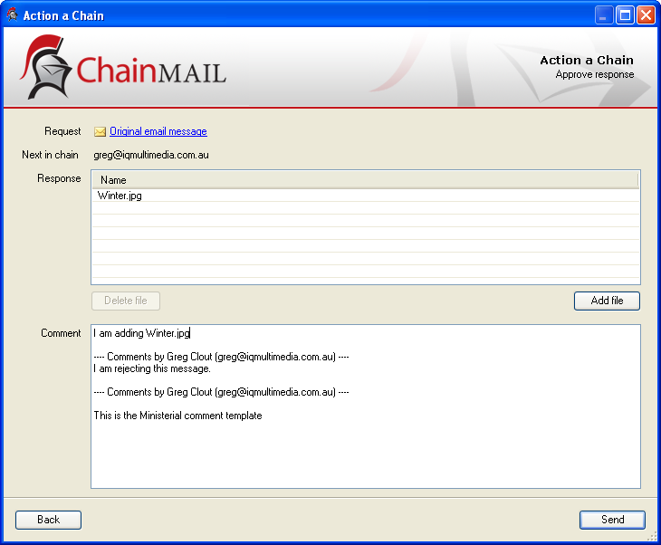 Screenshot of the Chain Approval window