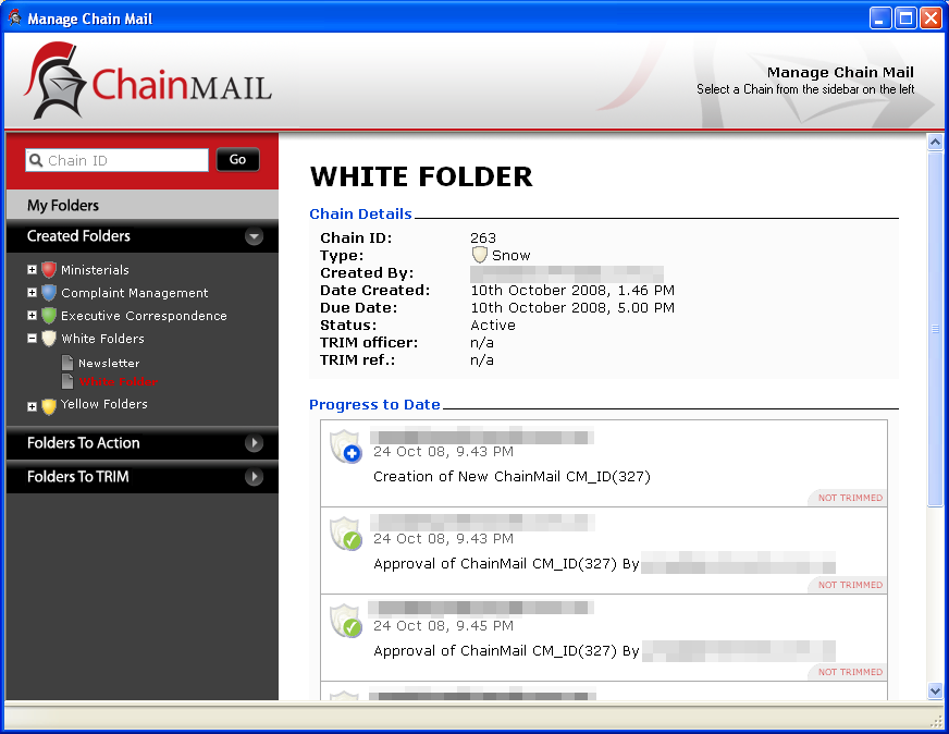 Screenshot of the Manage Chain Mail window