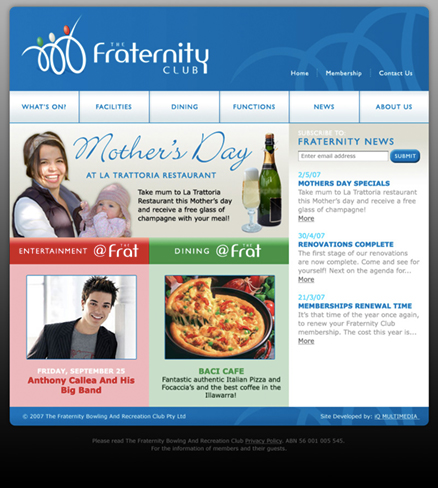 The Fraternity Club homepage as designed in May 2007