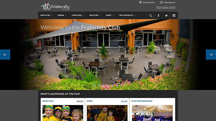 The Fraternity Club homepage after the redesign