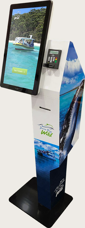 A photo of the Jervis Bay Wild kiosk, showing its full-body vinyl wrap