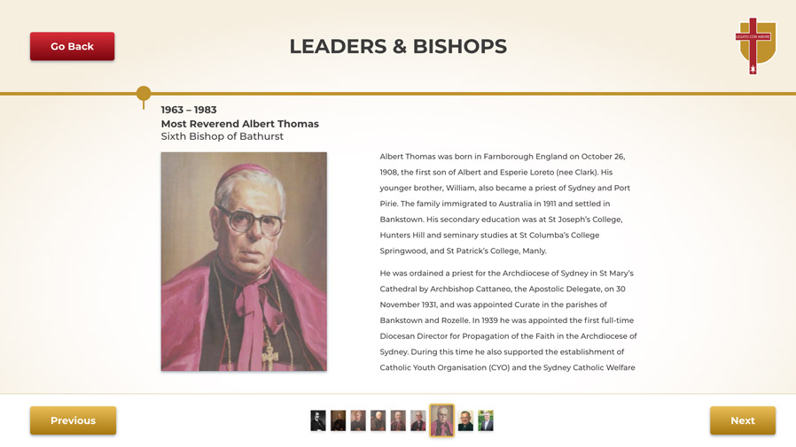 A screenshot of the interactive timeline of the church’s clergy and bishops available from the kiosk